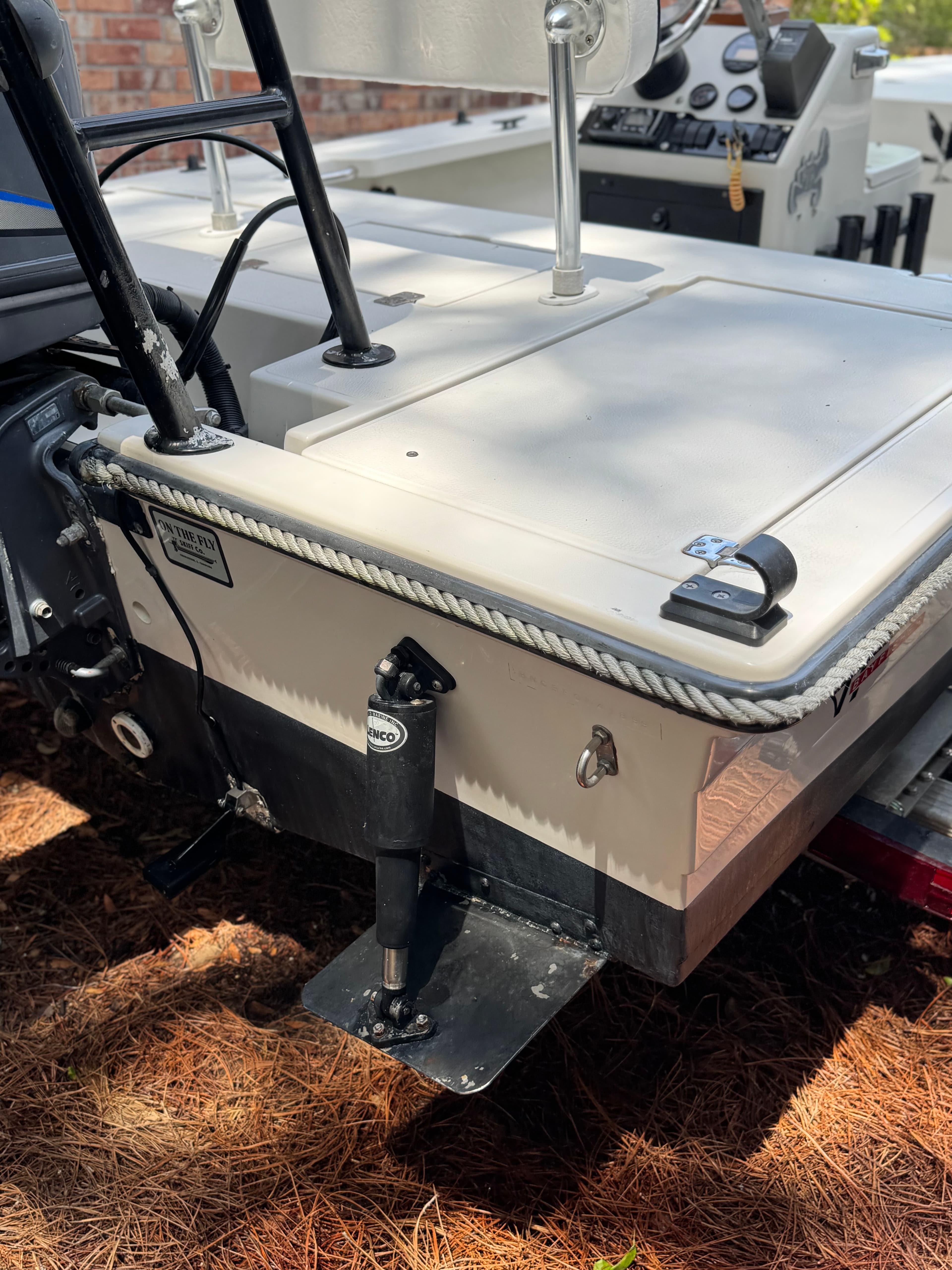 Boat console and gunwale, stern view, mobile detailing in Charleston, SC by Moonshine Detailing