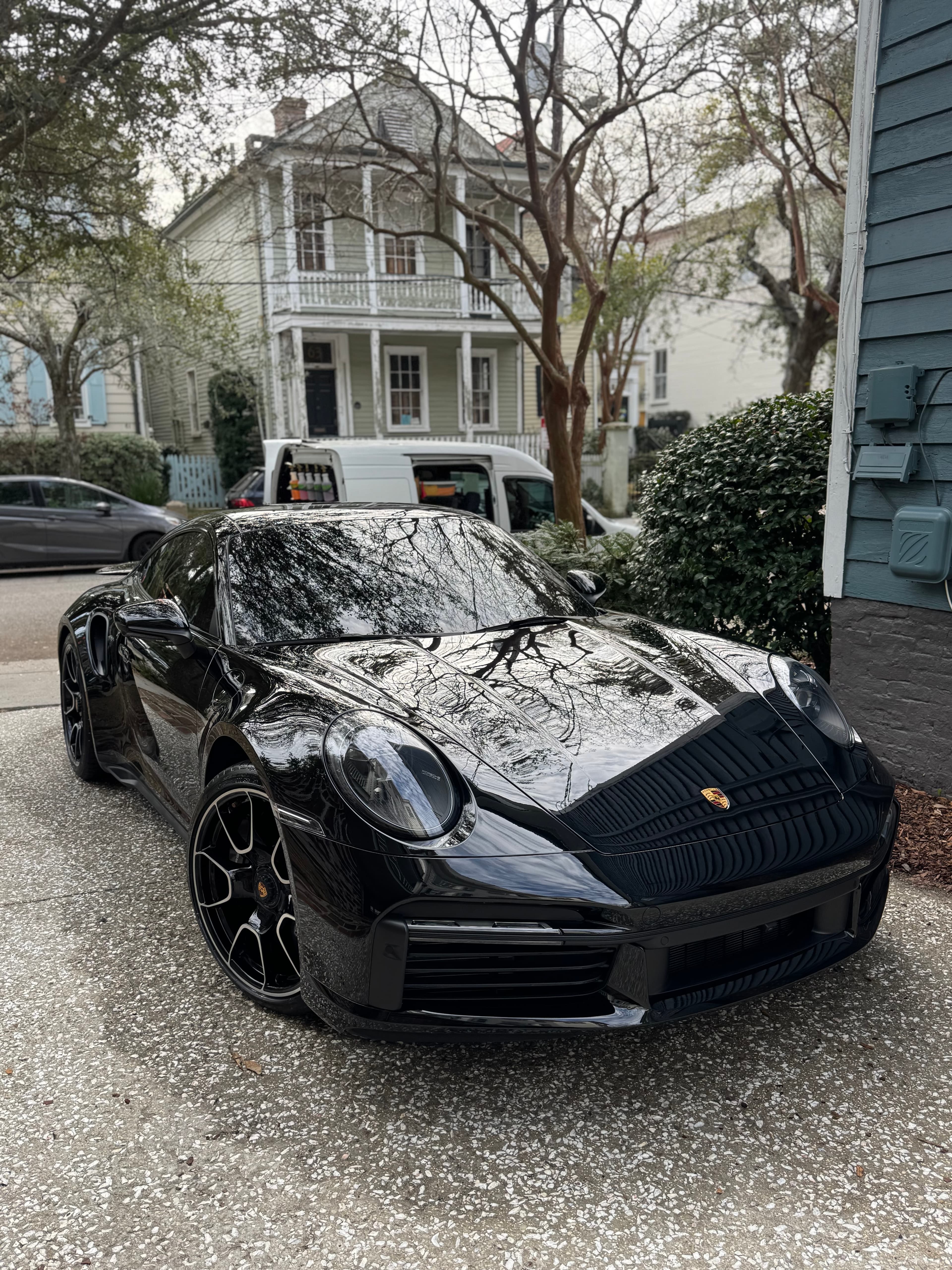 Black Porsche 911 Turbo coupe, mobile detailing in Charleston, SC by Moonshine Detailing